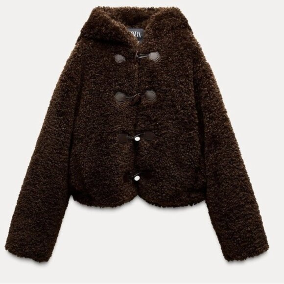 ZARA BRAND NEW FAUX FUR SHEARLING TOGGLE TEDDY JACKET Size S - Picture 2 of 13